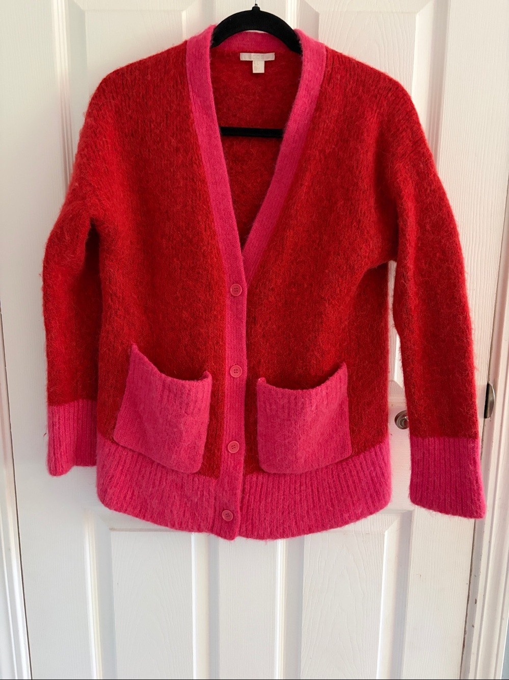COS Color Block Cardigan Sweater Red Pink valentines Size S